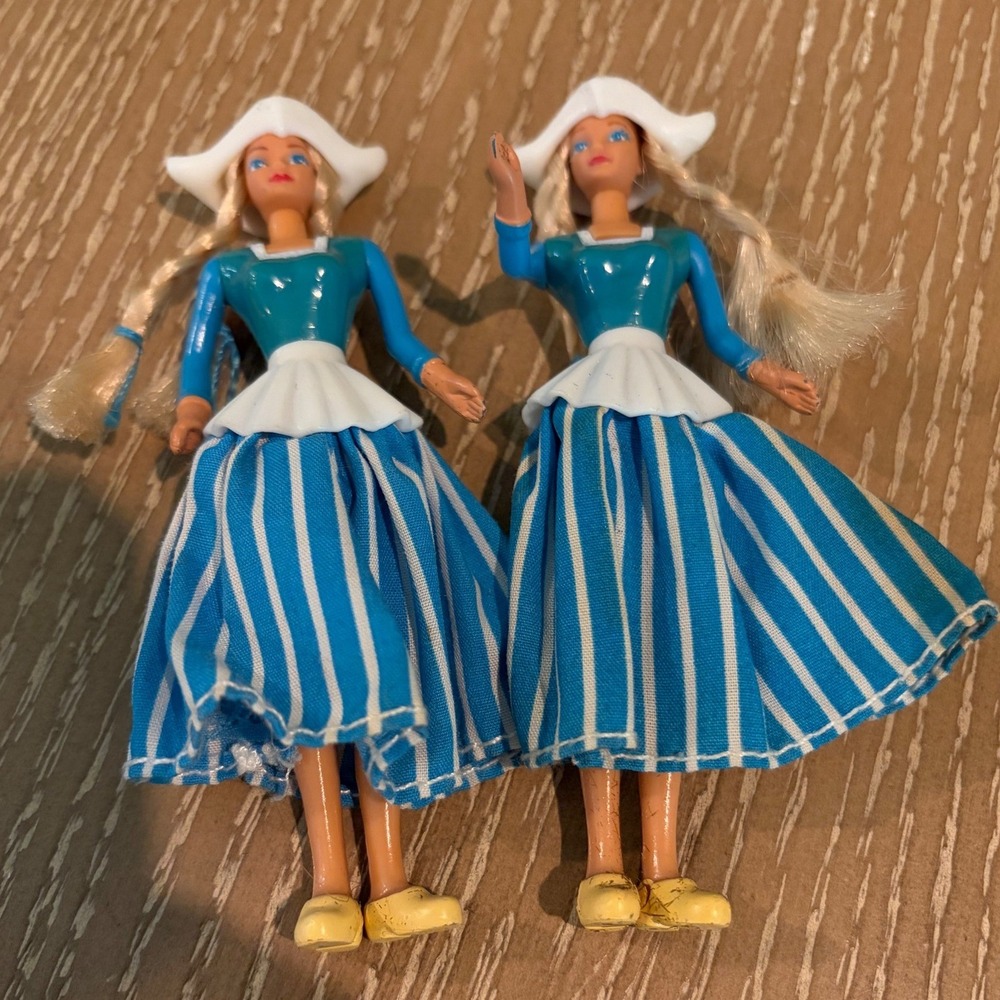 Lot of 2 McDonald's 1995 Dutch Barbie Doll Braided Hair Clogs Happy Meal Toys